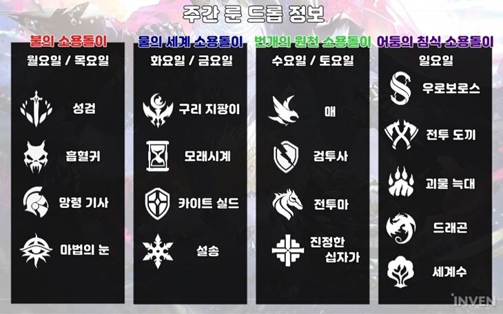 이 룬 언제 나와요? 주간 룬 드롭 달력 - 인벤 이 룬 언제 나와요? 주간 룬 드롭 달력 - 인벤